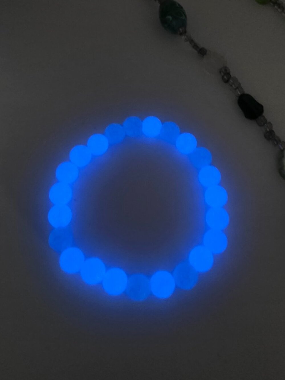 Blue Green Glass Bead Necklace & Glow in the Dark Bracelet Set - Picture 4 of 4